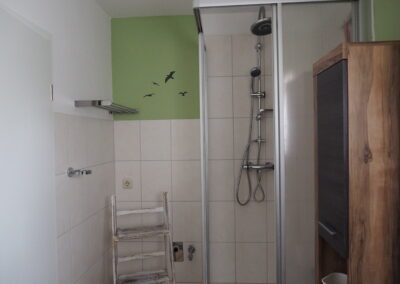 Das Badezimmer mit Dusche in der Ferienwohnung.