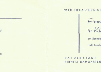 Eine Einladungskarte zur Einweihung des Denkmalhofes in Klockenhagen von 1970.